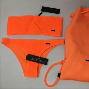 Orange velvet triangle swimwear set